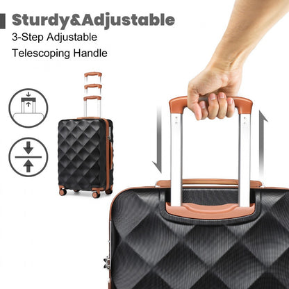 British Traveller Ultralight ABS And Polycarbonate Bumpy Diamond Suitcase With TSA Lock (K2395L) - Black & Brown