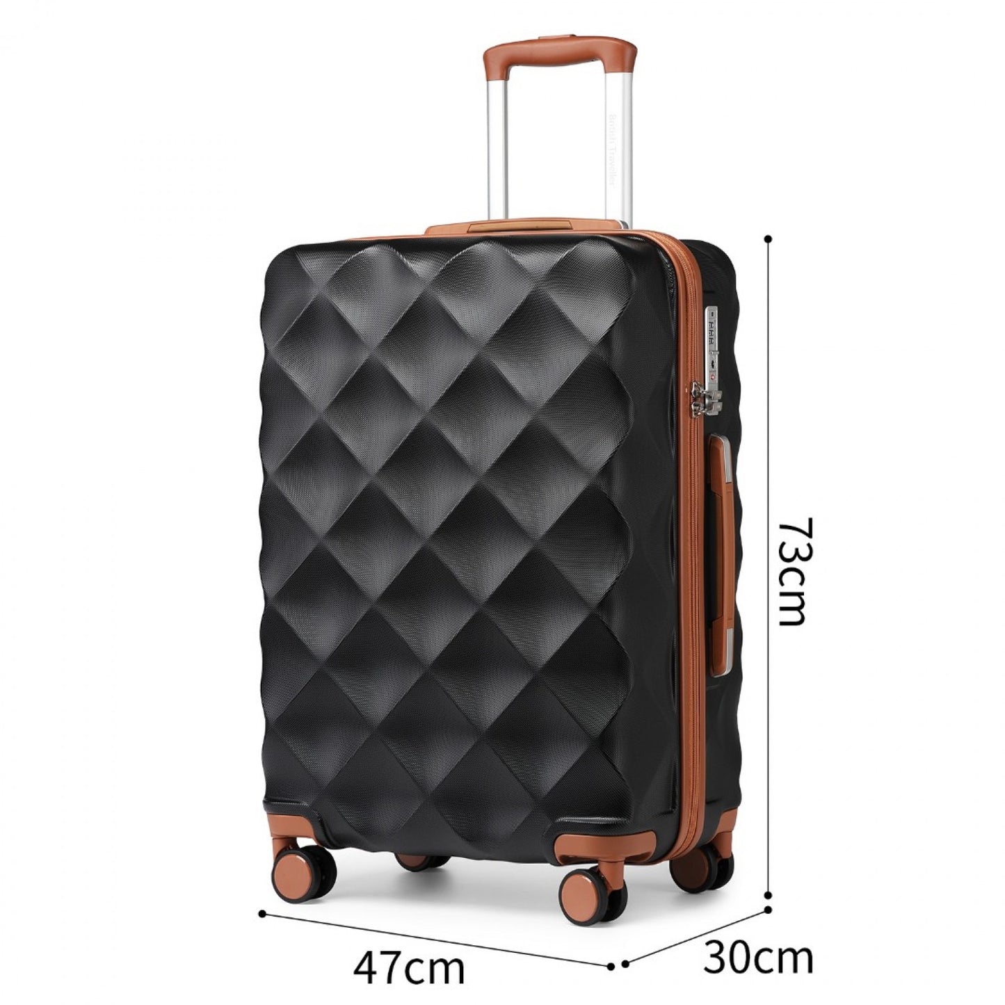 British Traveller Ultralight ABS And Polycarbonate Bumpy Diamond Suitcase With TSA Lock (K2395L) - Black & Brown