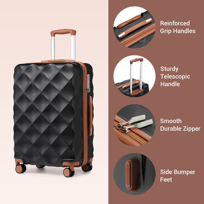 British Traveller Ultralight ABS And Polycarbonate Bumpy Diamond Suitcase With TSA Lock (K2395L) - Black & Brown