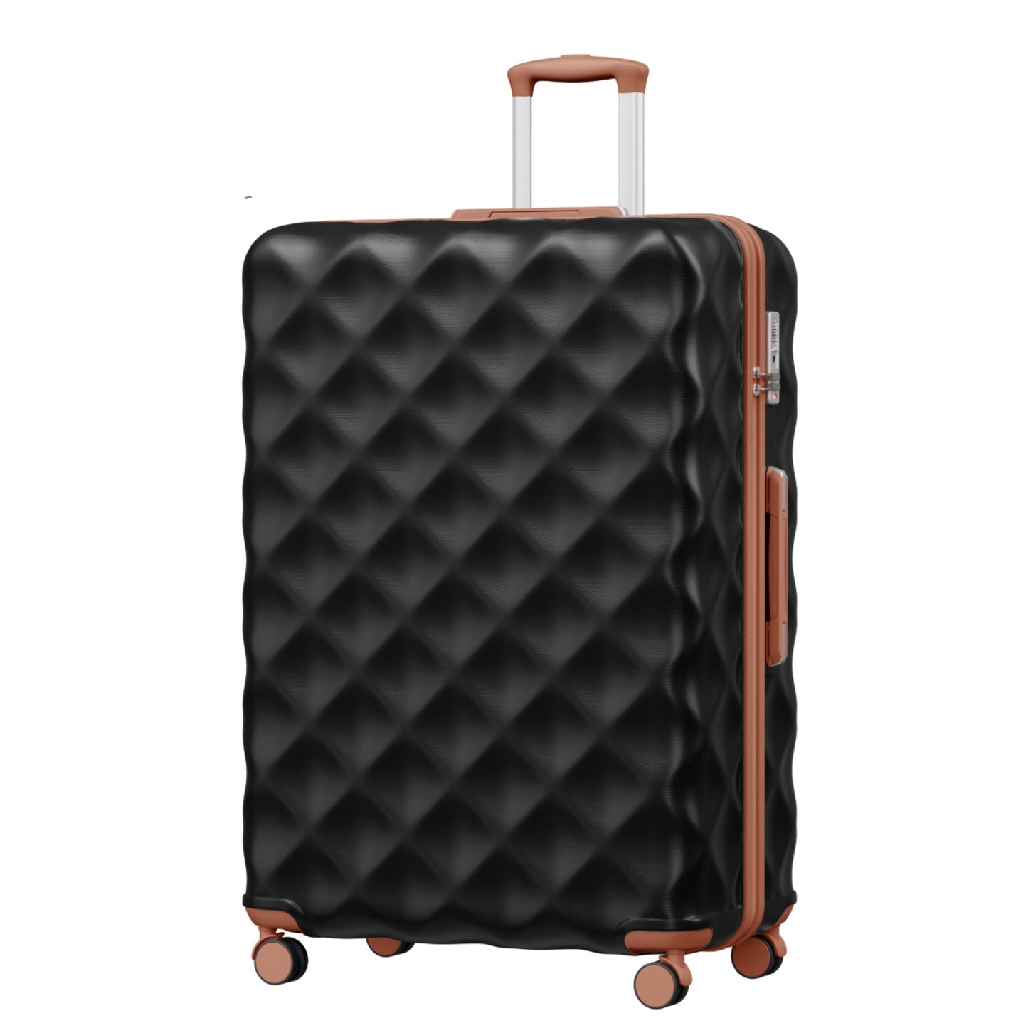 British Traveller Ultralight ABS And Polycarbonate Bumpy Diamond Suitcase With TSA Lock (K2395L) - Black & Brown
