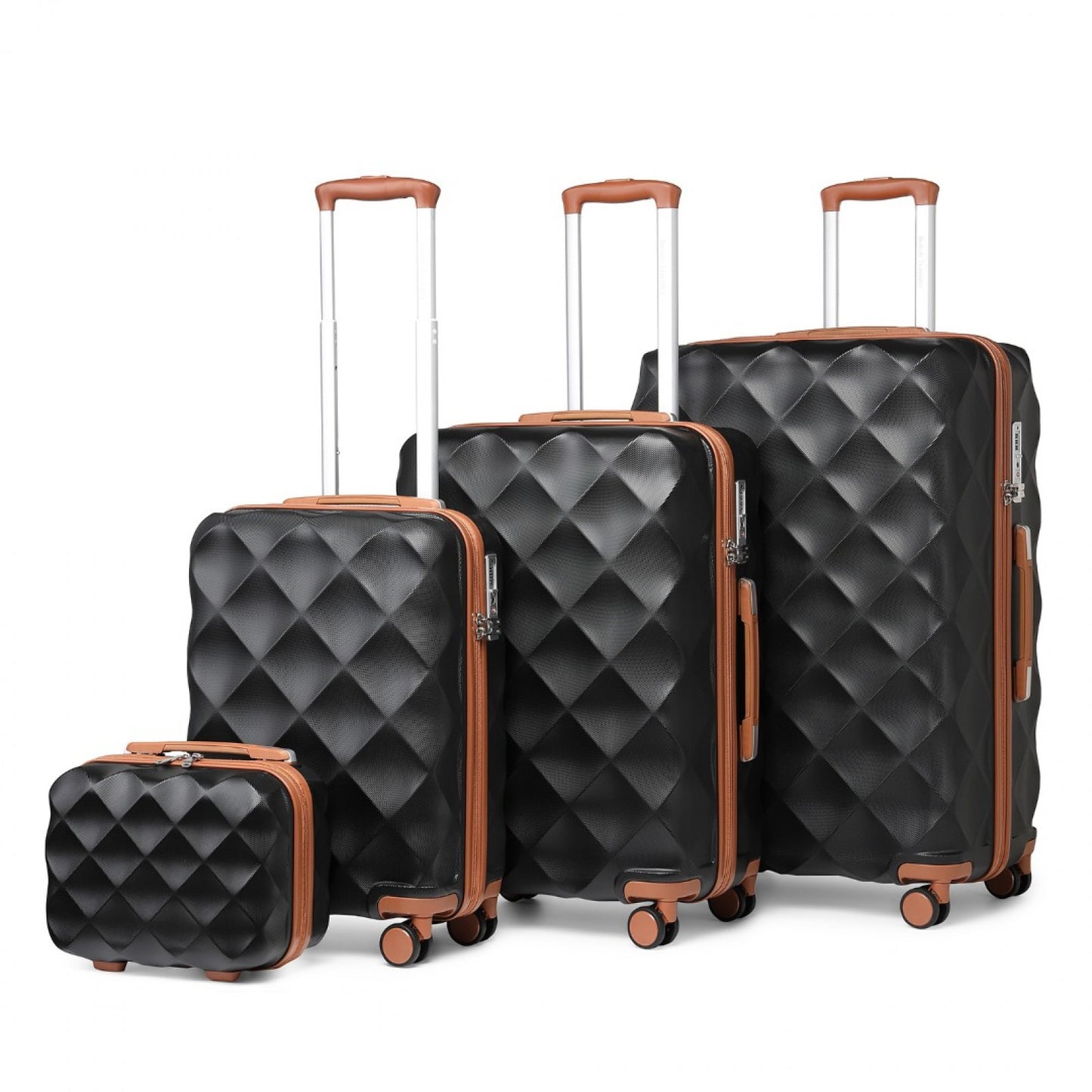 British Traveller Ultralight ABS And Polycarbonate Bumpy Diamond 4 Pcs Luggage Set With TSA Lock (K2395L) - Black & Brown