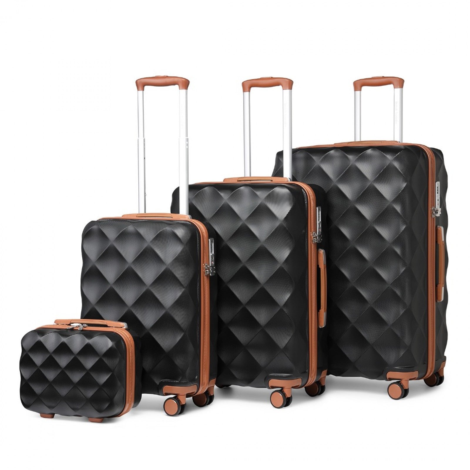 British Traveller Ultralight ABS And Polycarbonate Bumpy Diamond 4 Pcs Luggage Set With TSA Lock (K2395L) - Black & Brown