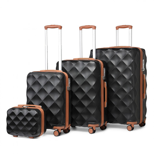 British Traveller Ultralight ABS And Polycarbonate Bumpy Diamond 4 Pcs Luggage Set With TSA Lock (K2395L) - Black & Brown