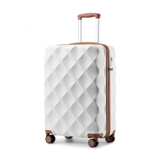 British Traveller Ultralight ABS And Polycarbonate Bumpy Diamond Suitcase With TSA Lock (K2395L) - Cream