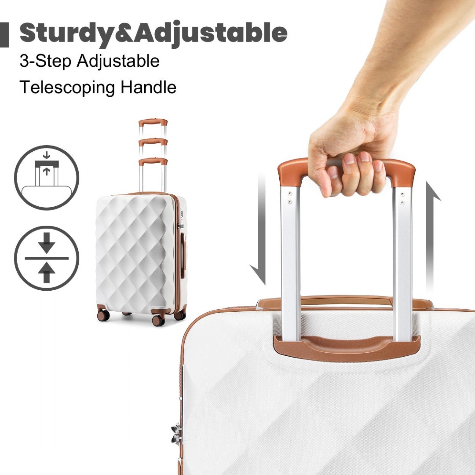 British Traveller Ultralight ABS And Polycarbonate Bumpy Diamond Suitcase With TSA Lock (K2395L) - Cream