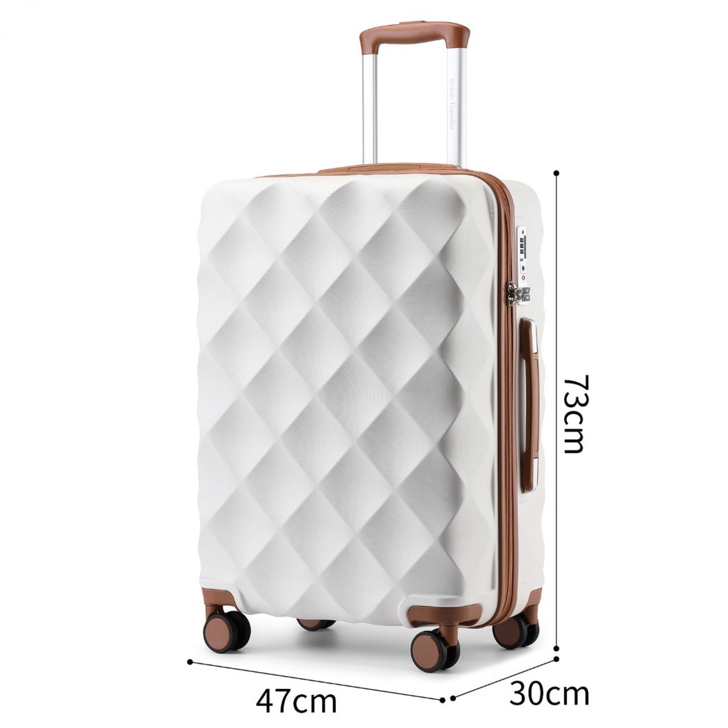 British Traveller Ultralight ABS And Polycarbonate Bumpy Diamond Suitcase With TSA Lock (K2395L) - Cream