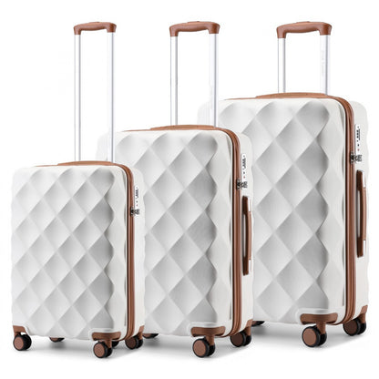 British Traveller Ultralight ABS And Polycarbonate Bumpy Diamond 3 Pcs Luggage Set With TSA Lock (K2395L) - Cream