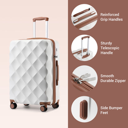 British Traveller Ultralight ABS And Polycarbonate Bumpy Diamond Suitcase With TSA Lock (K2395L) - Cream