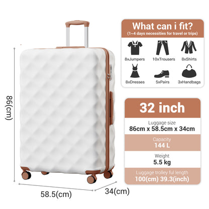 British Traveller Ultralight ABS And Polycarbonate Bumpy Diamond Suitcase With TSA Lock (K2395L) - Cream