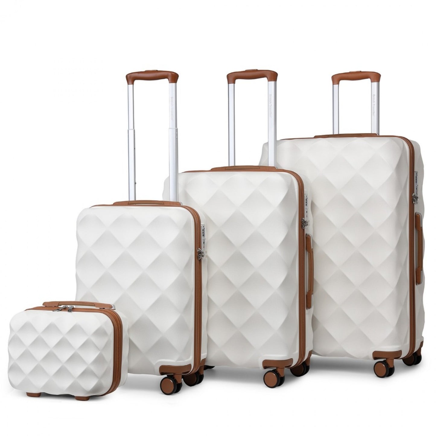 British Traveller Ultralight ABS And Polycarbonate Bumpy Diamond 4 Pcs Luggage Set With TSA Lock (K2395L) - Cream