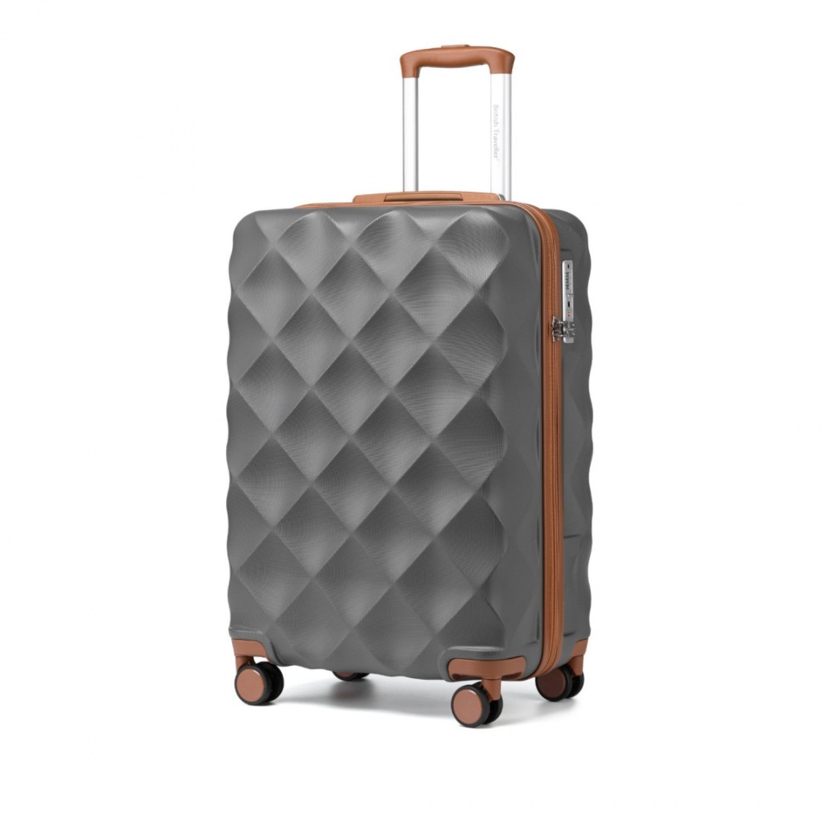 British Traveller Ultralight ABS And Polycarbonate Bumpy Diamond Suitcase With TSA Lock (K2395L) - Grey & Brown