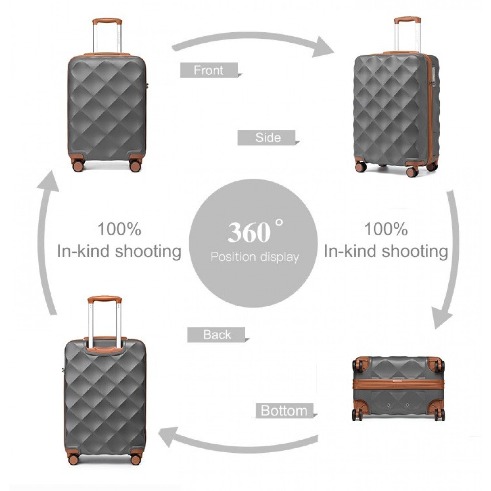 British Traveller Ultralight ABS And Polycarbonate Bumpy Diamond Suitcase With TSA Lock (K2395L) - Grey & Brown