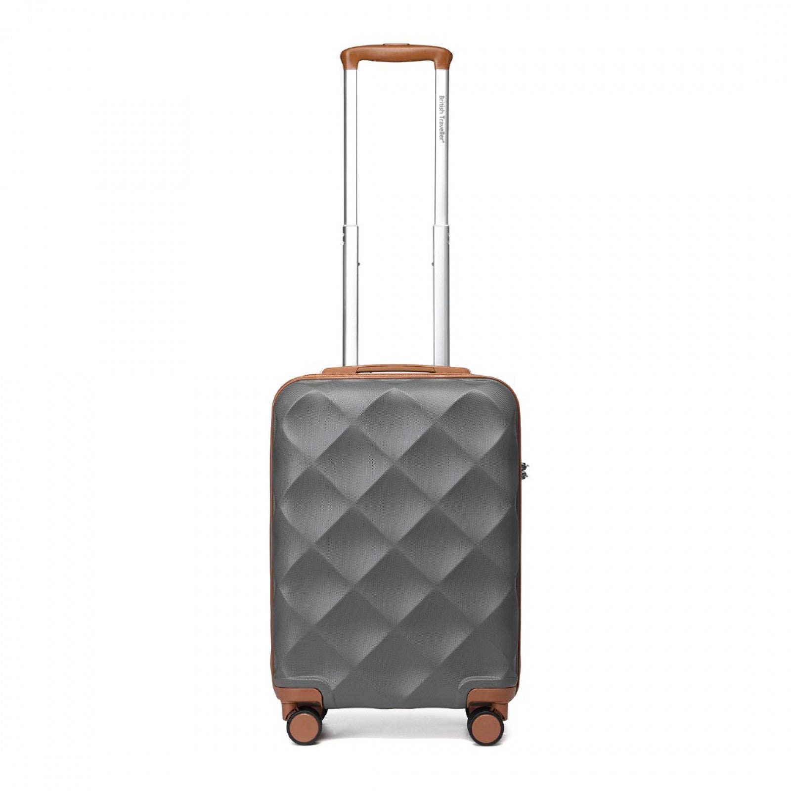 British Traveller Ultralight ABS And Polycarbonate Bumpy Diamond Suitcase With TSA Lock (K2395L) - Grey & Brown