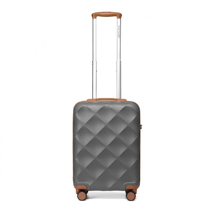 British Traveller Ultralight ABS And Polycarbonate Bumpy Diamond Suitcase With TSA Lock (K2395L) - Grey & Brown