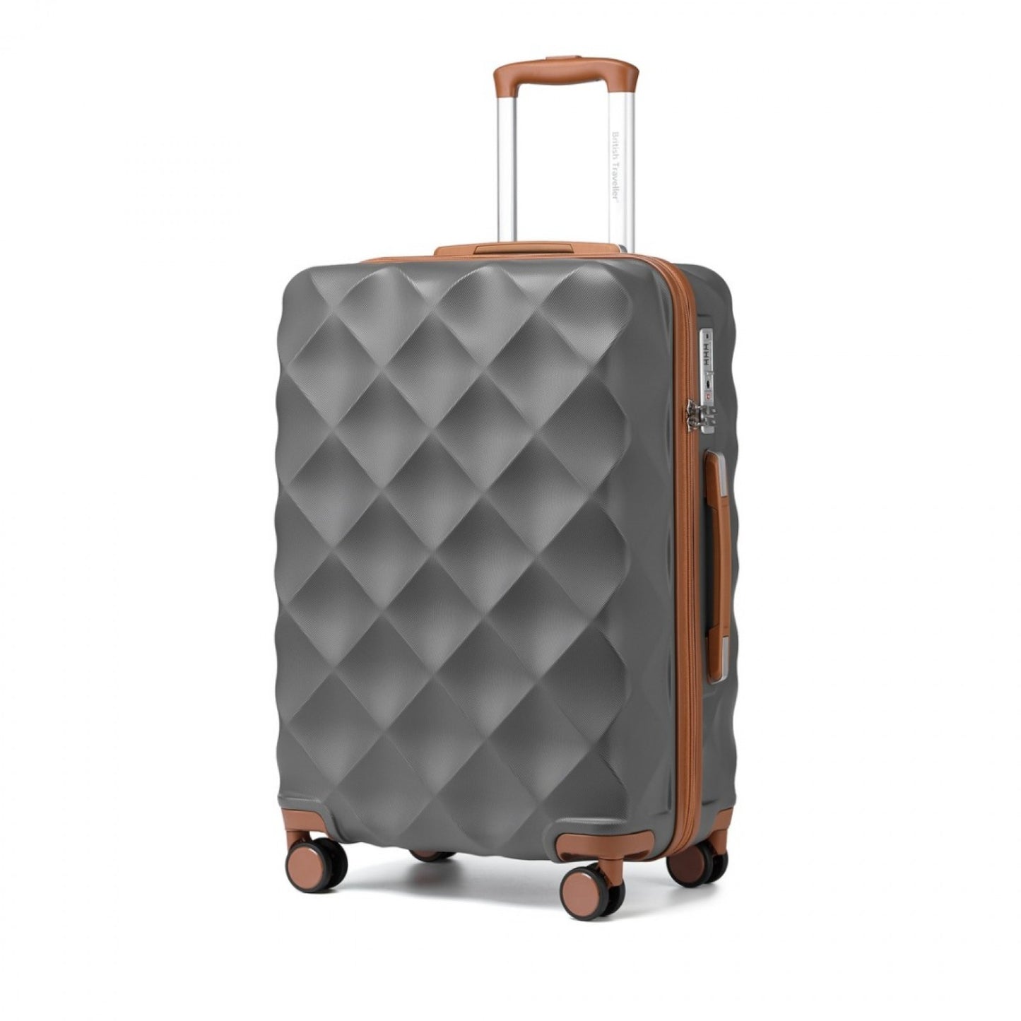 British Traveller Ultralight ABS And Polycarbonate Bumpy Diamond Suitcase With TSA Lock (K2395L) - Grey & Brown