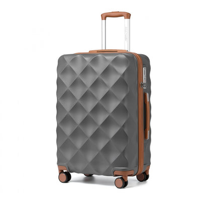British Traveller Ultralight ABS And Polycarbonate Bumpy Diamond Suitcase With TSA Lock (K2395L) - Grey & Brown