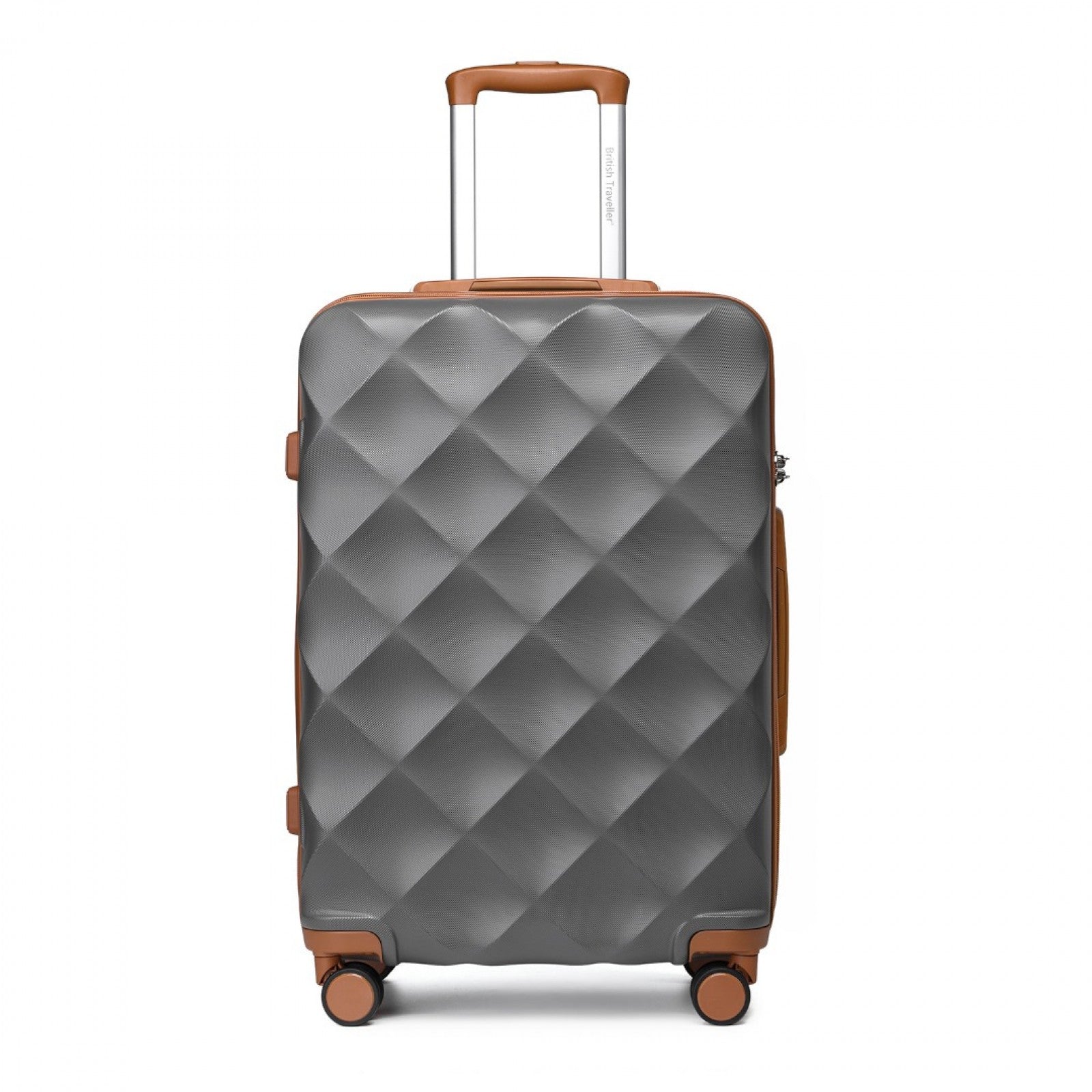 British Traveller Ultralight ABS And Polycarbonate Bumpy Diamond Suitcase With TSA Lock (K2395L) - Grey & Brown