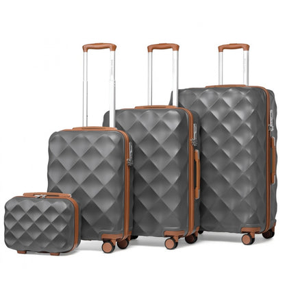 British Traveller Ultralight ABS And Polycarbonate Bumpy Diamond 4 Pcs Luggage Set With TSA Lock (K2395L) - Grey & Brown