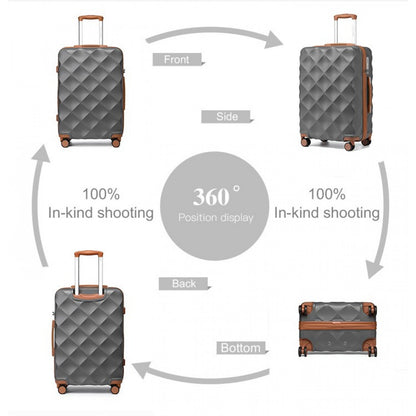 British Traveller Ultralight ABS And Polycarbonate Bumpy Diamond 4 Pcs Luggage Set With TSA Lock (K2395L) - Grey & Brown