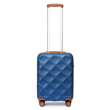 British Traveller Ultralight ABS And Polycarbonate Bumpy Diamond Suitcase With TSA Lock (K2395L) - Navy & Brown