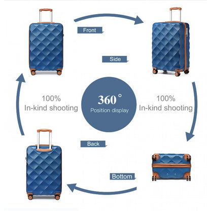British Traveller Ultralight ABS And Polycarbonate Bumpy Diamond Suitcase With TSA Lock (K2395L) - Navy & Brown