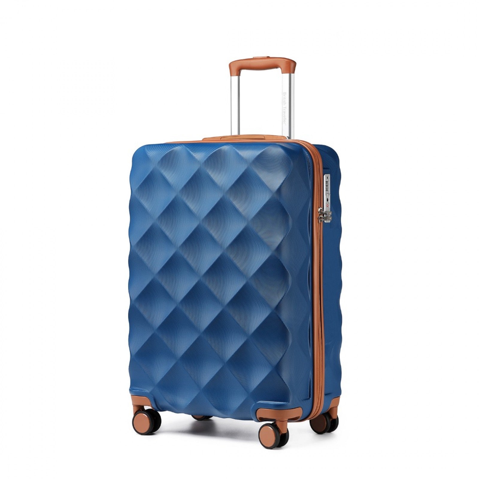 British Traveller Ultralight ABS And Polycarbonate Bumpy Diamond Suitcase With TSA Lock (K2395L) - Navy & Brown