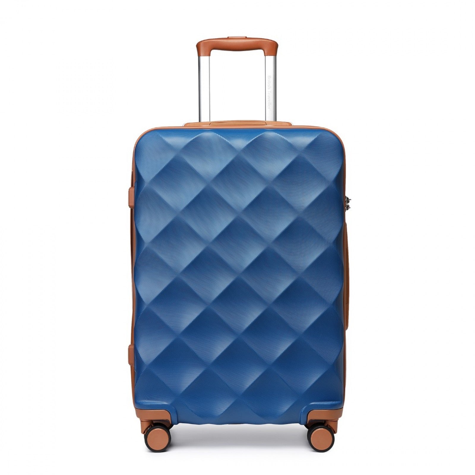 British Traveller Ultralight ABS And Polycarbonate Bumpy Diamond Suitcase With TSA Lock (K2395L) - Navy & Brown