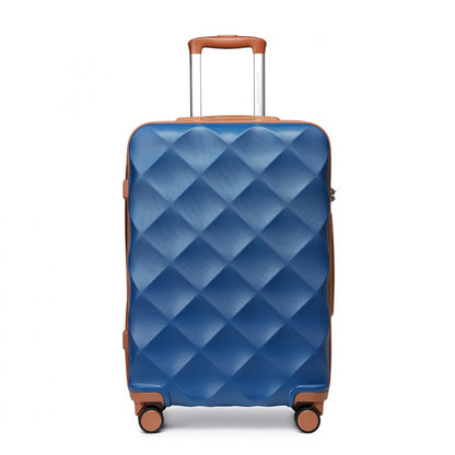 British Traveller Ultralight ABS And Polycarbonate Bumpy Diamond Suitcase With TSA Lock (K2395L) - Navy & Brown