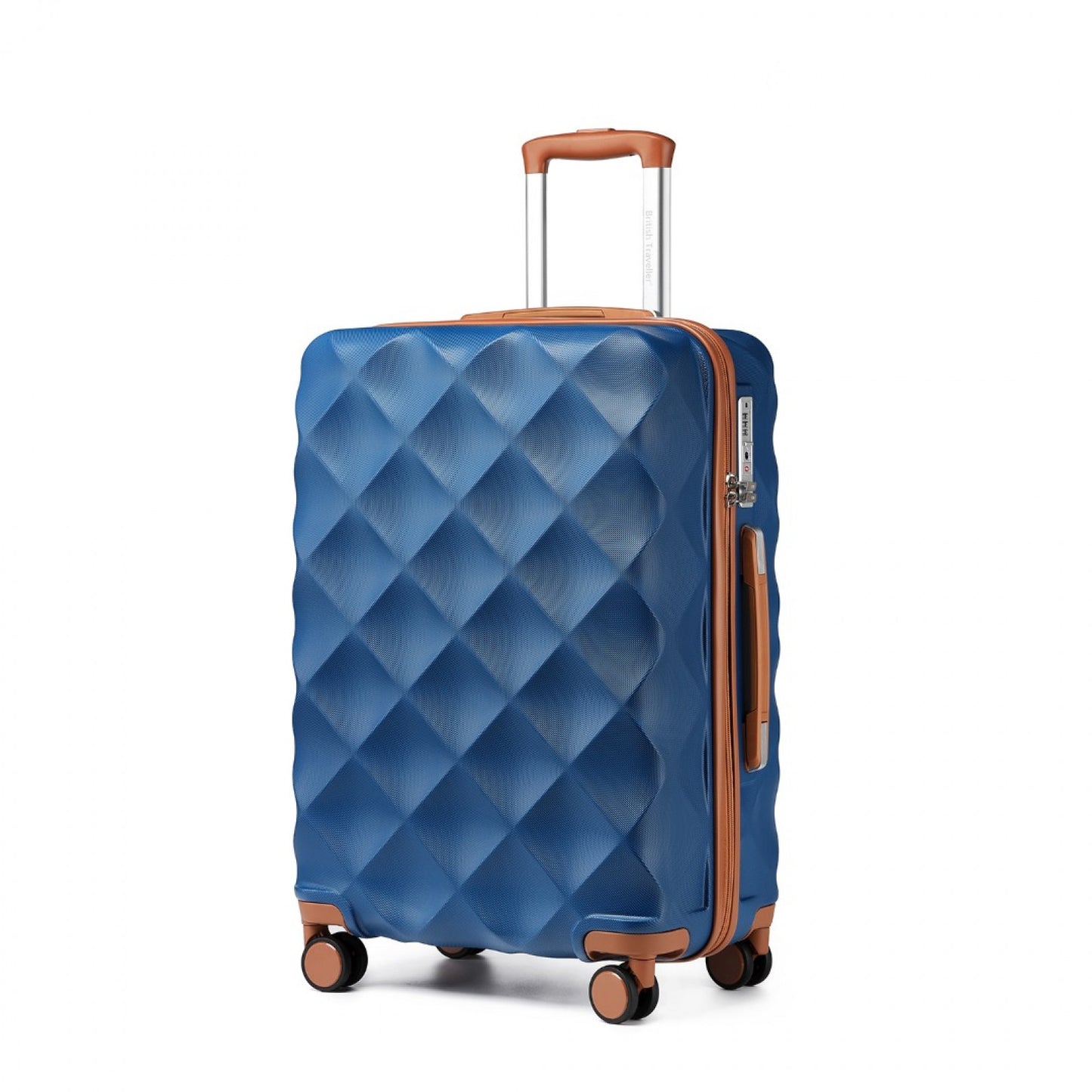 British Traveller Ultralight ABS And Polycarbonate Bumpy Diamond Suitcase With TSA Lock (K2395L) - Navy & Brown
