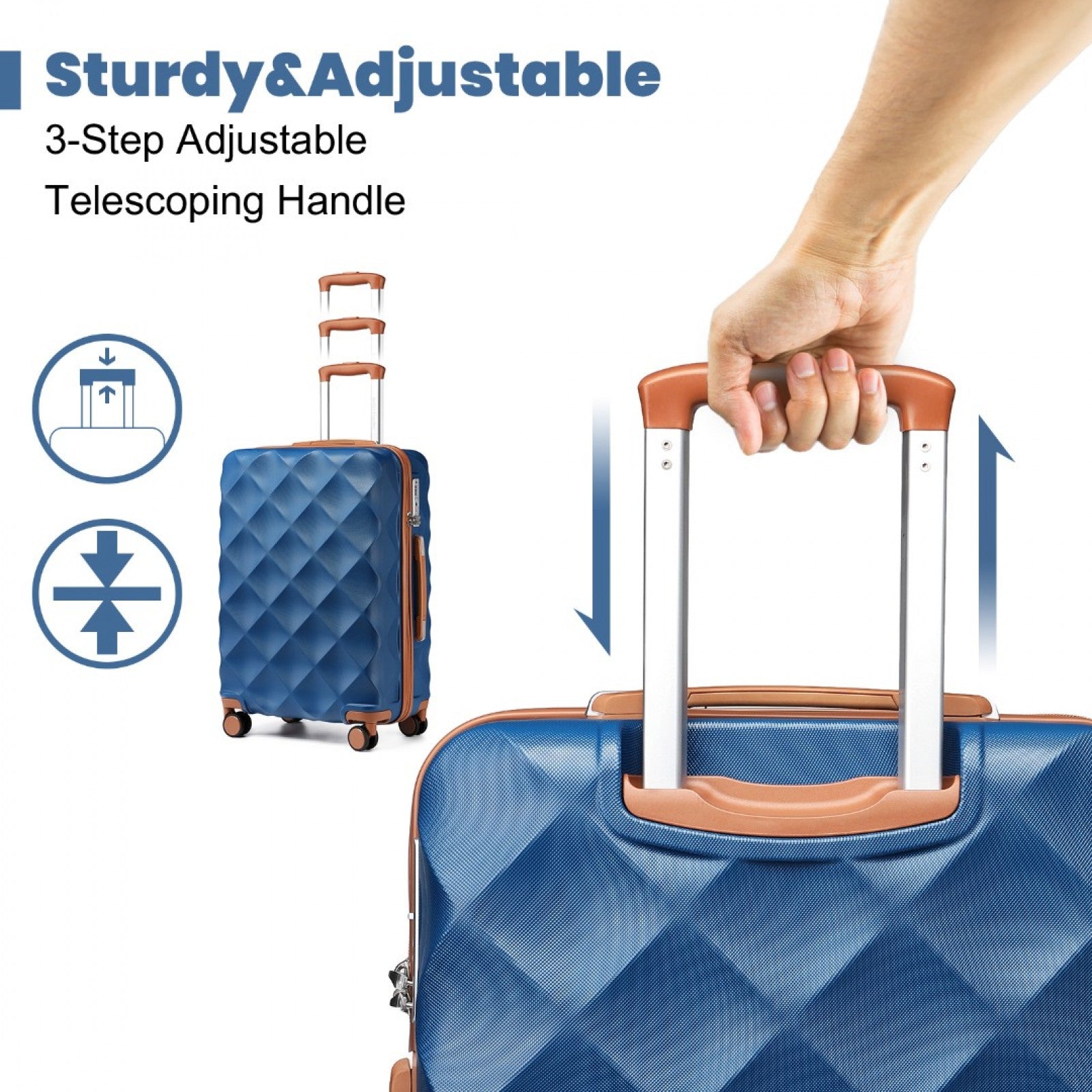 British Traveller Ultralight ABS And Polycarbonate Bumpy Diamond Suitcase With TSA Lock (K2395L) - Navy & Brown