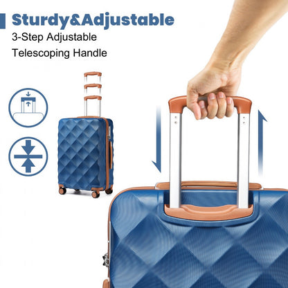 British Traveller Ultralight ABS And Polycarbonate Bumpy Diamond Suitcase With TSA Lock (K2395L) - Navy & Brown