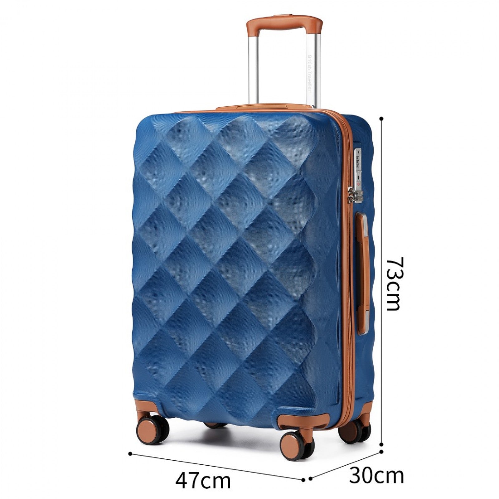 British Traveller Ultralight ABS And Polycarbonate Bumpy Diamond Suitcase With TSA Lock (K2395L) - Navy & Brown