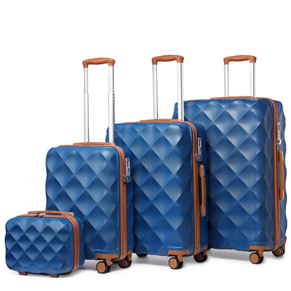 British Traveller Ultralight ABS And Polycarbonate Bumpy Diamond 4 Pcs Luggage Set With TSA Lock (K2395L) - Navy & Brown