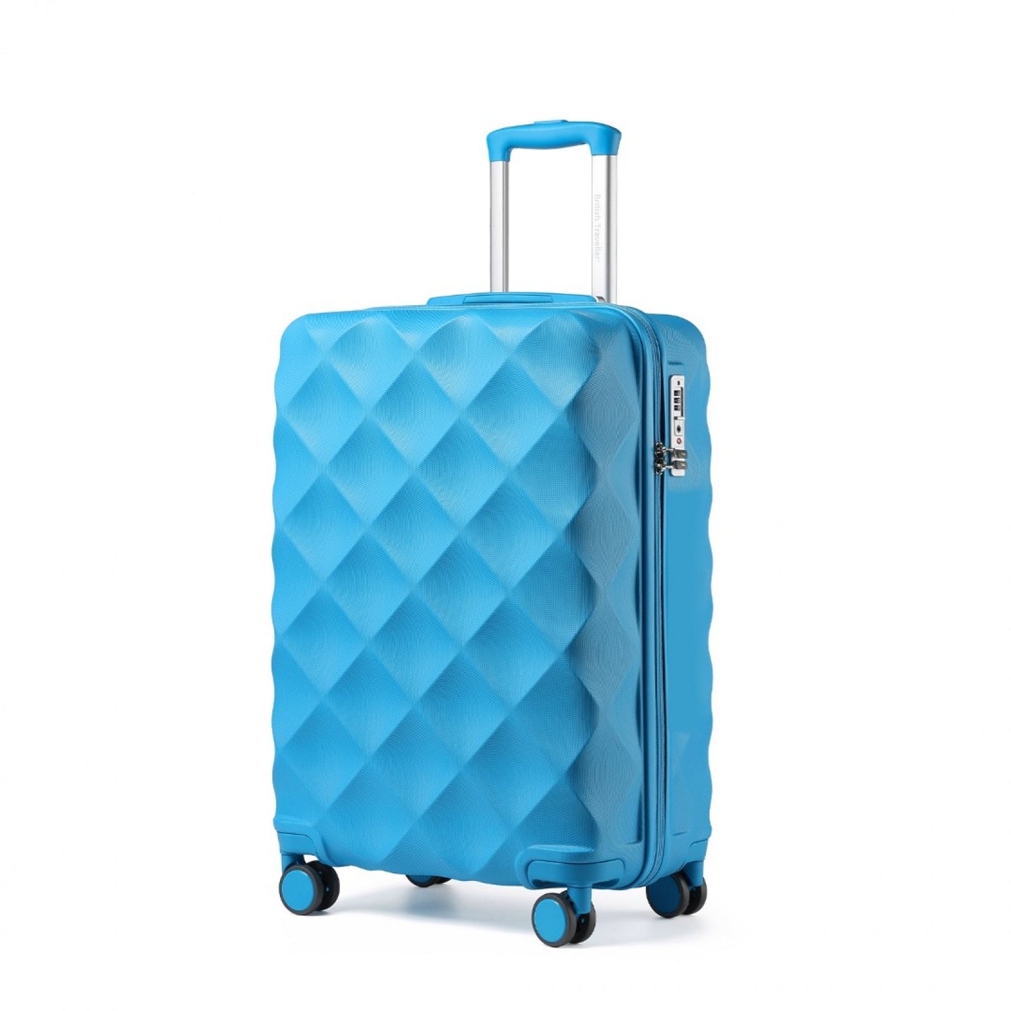 British Traveller Ultralight ABS And Polycarbonate Bumpy Diamond Suitcase With TSA Lock (K2395L) - Blue