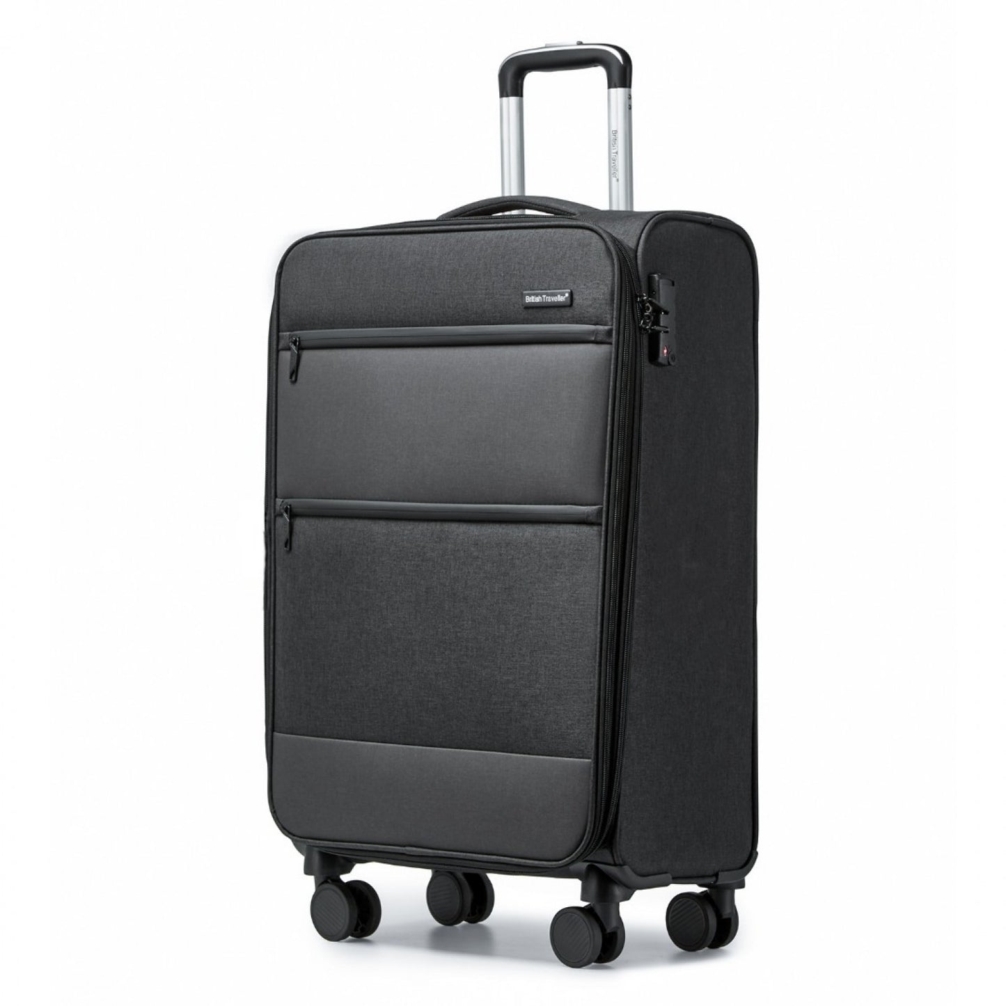 British Traveller Lightweight Cabin Suitcase with Soft Shell and Laptop Compartment (K2397L) - Black