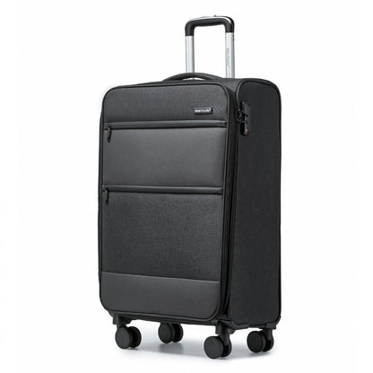British Traveller Lightweight Cabin Suitcase with Soft Shell and Laptop Compartment (K2397L) - Black