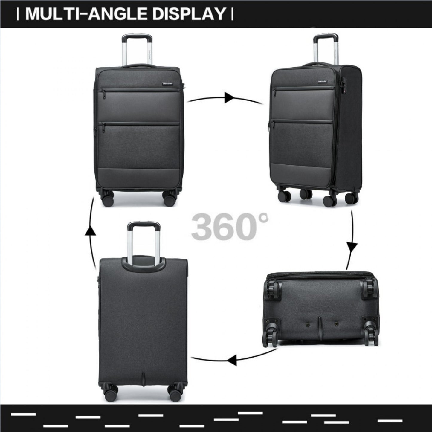 British Traveller Lightweight Cabin Suitcase with Soft Shell and Laptop Compartment (K2397L) - Black