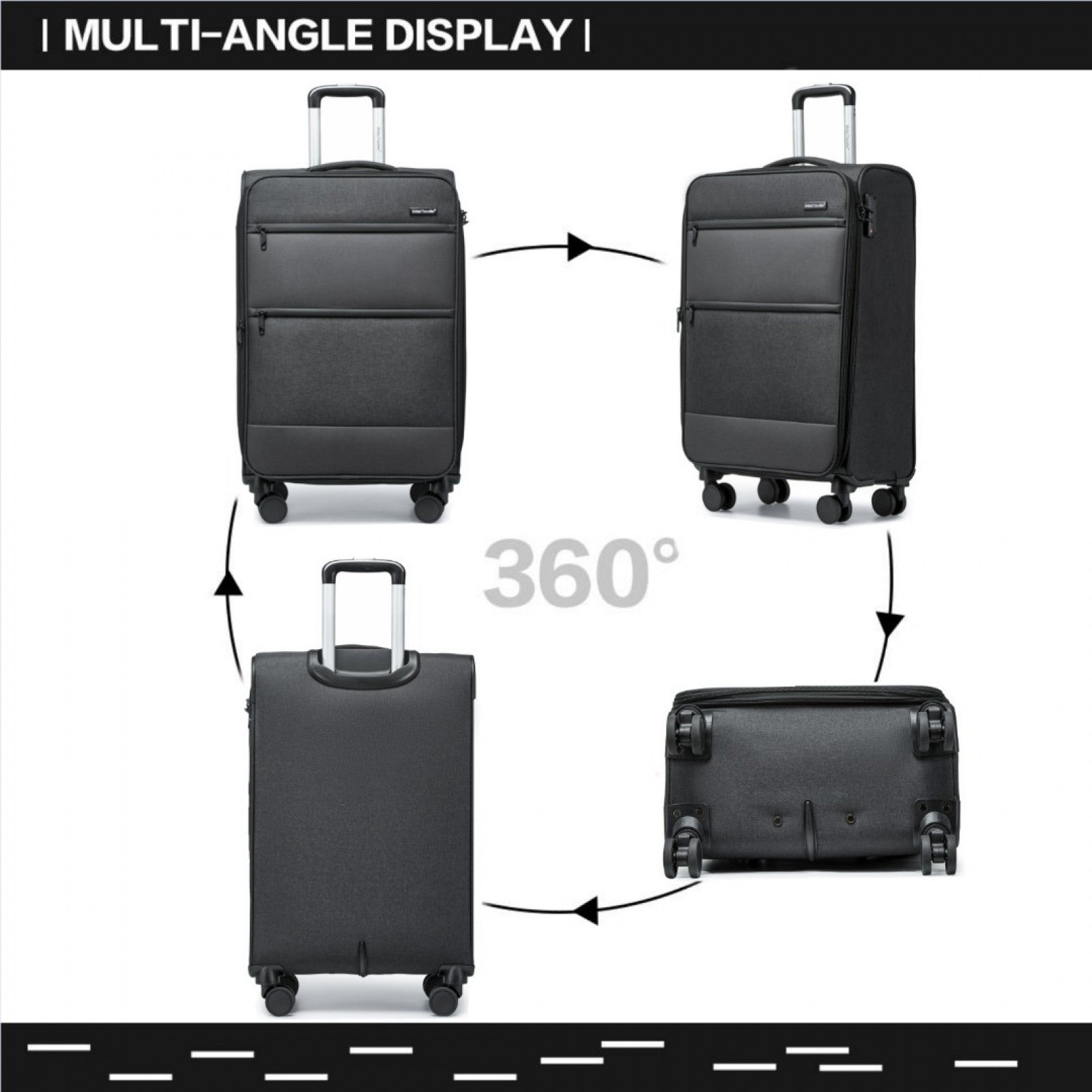 British Traveller Lightweight Cabin Suitcase with Soft Shell and Laptop Compartment (K2397L) - Black