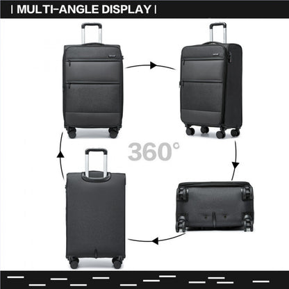 British Traveller Lightweight Cabin Suitcase with Soft Shell and Laptop Compartment (K2397L) - Black