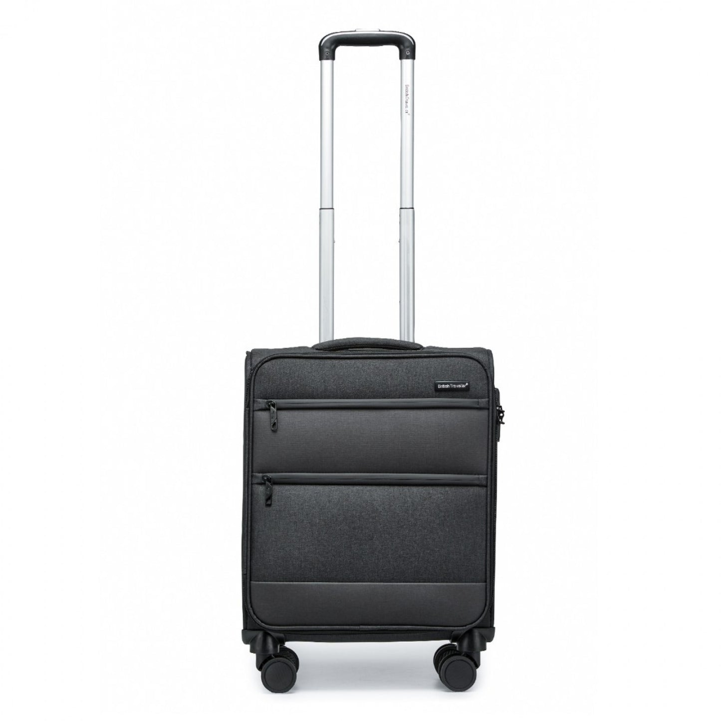 British Traveller Lightweight Cabin Suitcase with Soft Shell and Laptop Compartment (K2397L) - Black