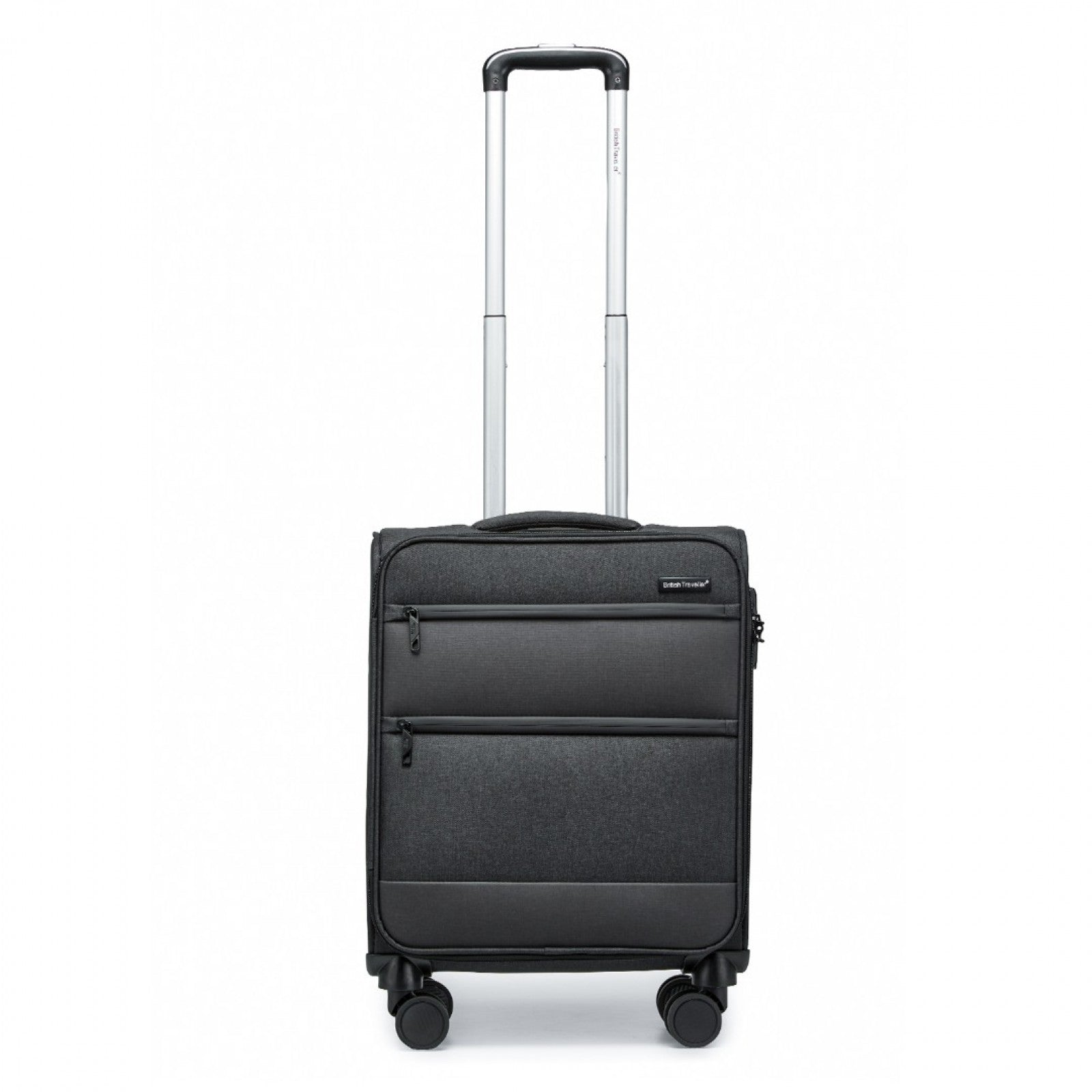 British Traveller Lightweight Cabin Suitcase with Soft Shell and Laptop Compartment (K2397L) - Black