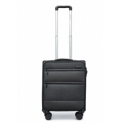 British Traveller Lightweight Cabin Suitcase with Soft Shell and Laptop Compartment (K2397L) - Black