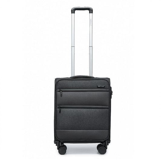 British Traveller Lightweight Cabin Suitcase with Soft Shell and Laptop Compartment (K2397L) - Black