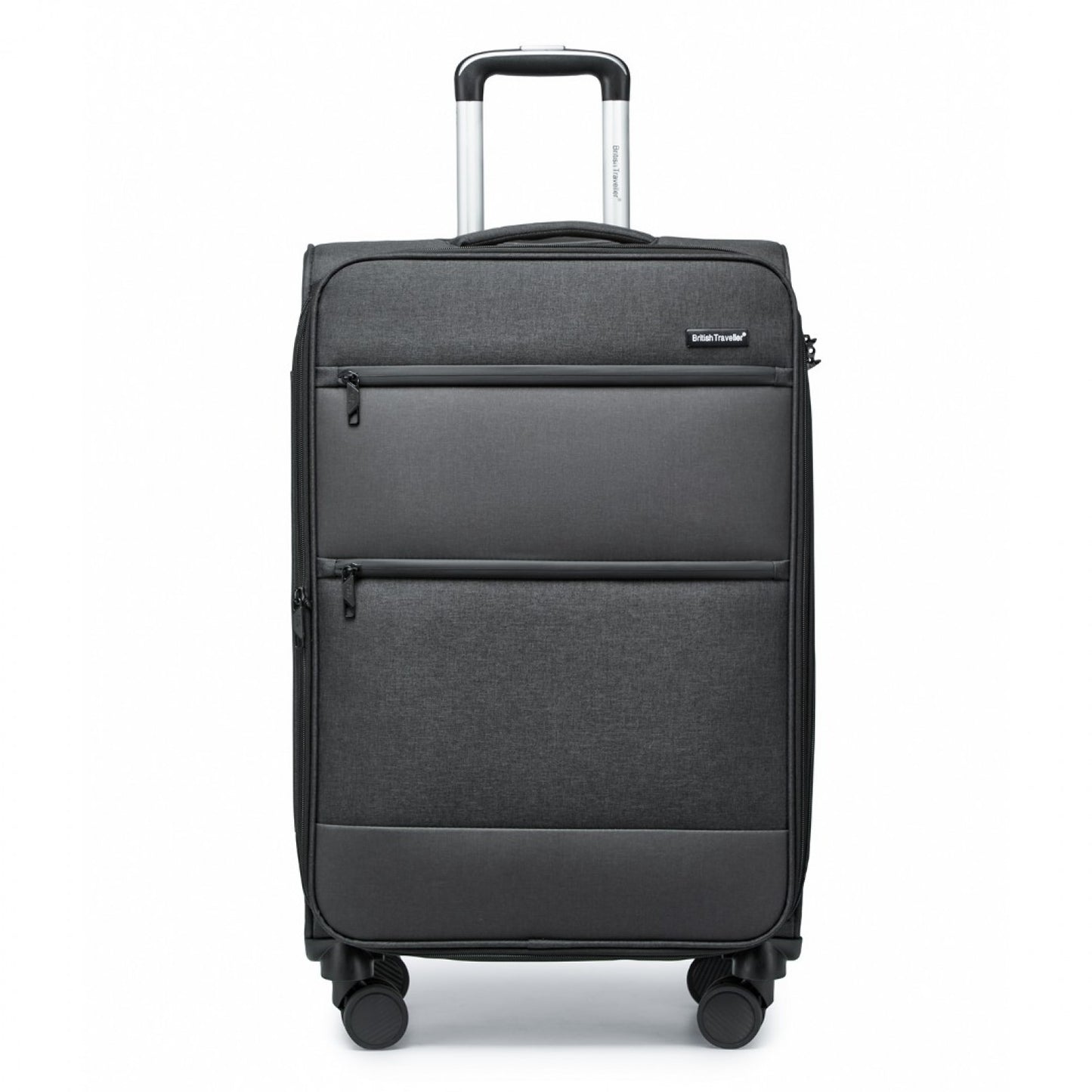 British Traveller Lightweight Cabin Suitcase with Soft Shell and Laptop Compartment (K2397L) - Black