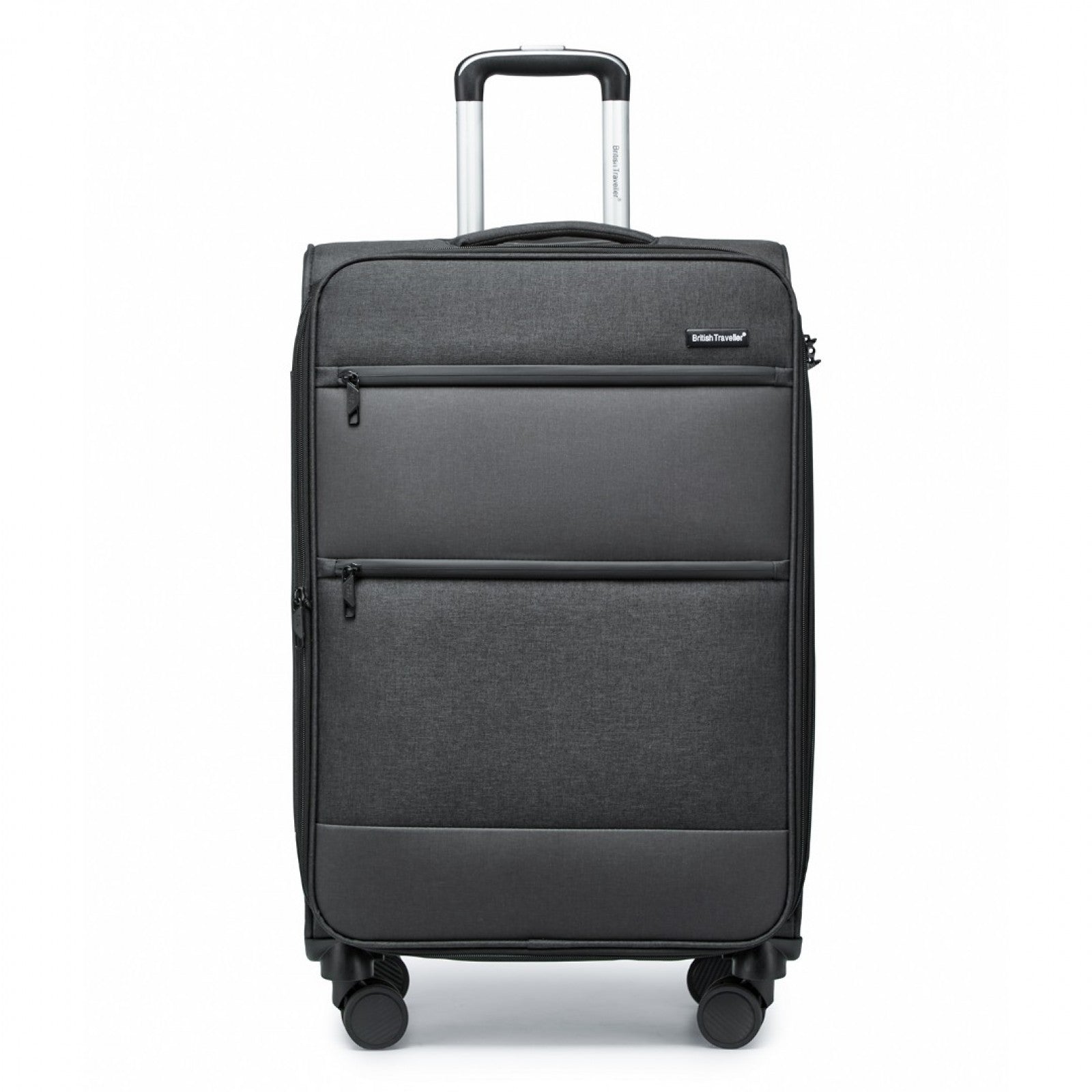 British Traveller Lightweight Cabin Suitcase with Soft Shell and Laptop Compartment (K2397L) - Black