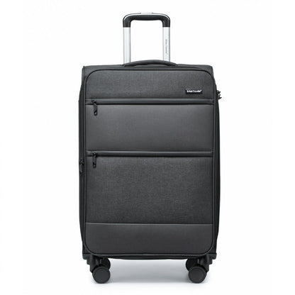 British Traveller Lightweight Cabin Suitcase with Soft Shell and Laptop Compartment (K2397L) - Black