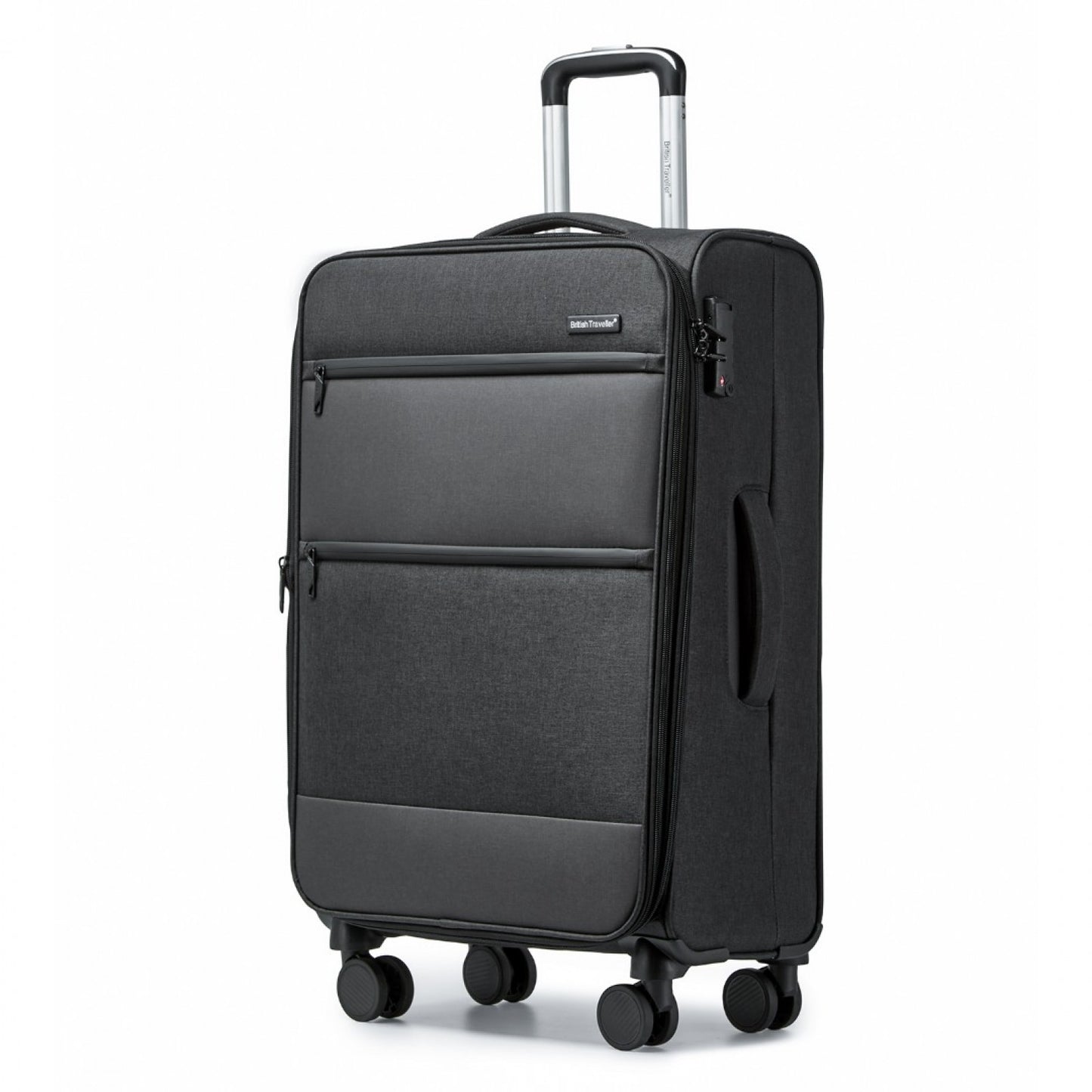 British Traveller Lightweight Cabin Suitcase with Soft Shell and Laptop Compartment (K2397L) - Black