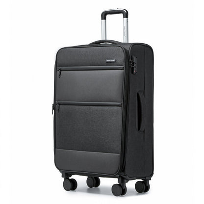 British Traveller Lightweight Cabin Suitcase with Soft Shell and Laptop Compartment (K2397L) - Black