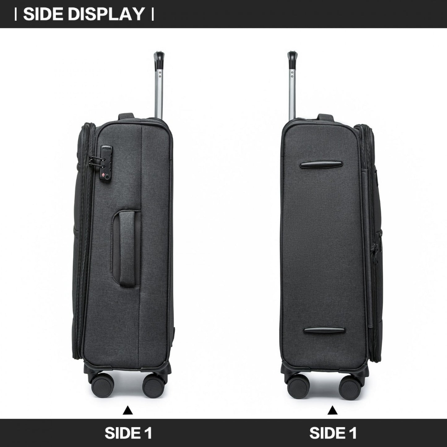 British Traveller Lightweight Cabin Suitcase with Soft Shell and Laptop Compartment (K2397L) - Black