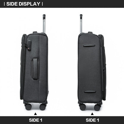 British Traveller Lightweight Cabin Suitcase with Soft Shell and Laptop Compartment (K2397L) - Black
